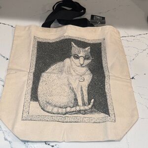 Chic Cat Illustration Canvas Tote Bag